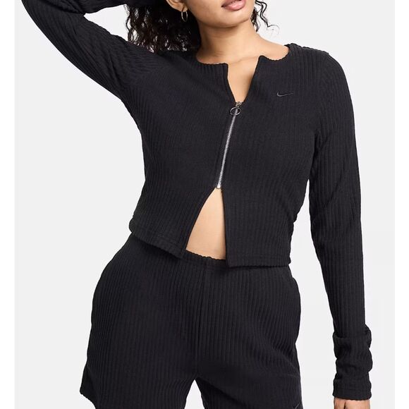 Nike FN3682-010 Women's Sz M Black Chill Rib Slim Fit Full-Zip Cardigan - Picture 9 of 13